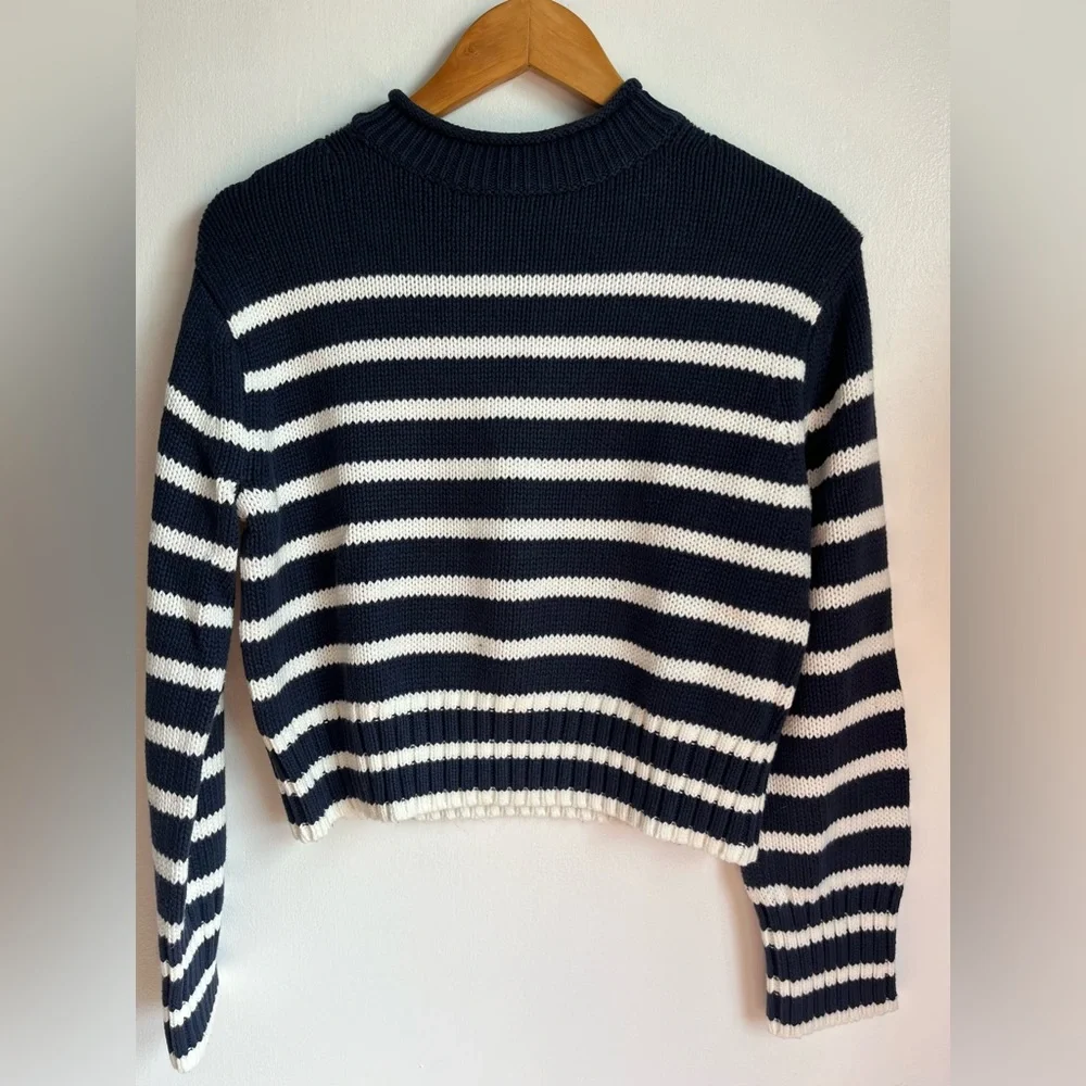 NWT J.Crew Women's Size XXS Rollneck sweater in Navy/White stripes - Picture 6 of 10